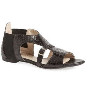 AGL Attilio Giusti Leombruni Euro 2 Black Leather Snake Ankle Sandals 37 US 6.5